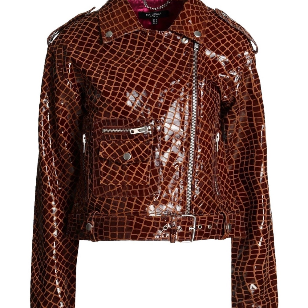 Muubaa Brown Crocodile effect Embossed Leather Jacket